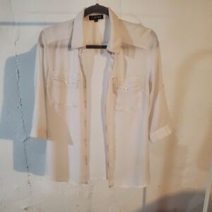 Timing women's small white sheer button up 3/4 sleeve